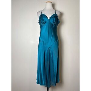 Mica Y2K Silk Slip Dress Size 10 Strappy Handkerchief Hem Ruffle Babydoll FLAWS